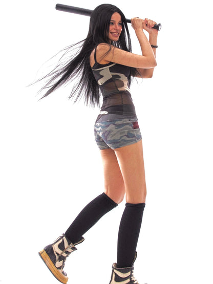 Belt Print Low Waist Shorts Set In Sorona Knit