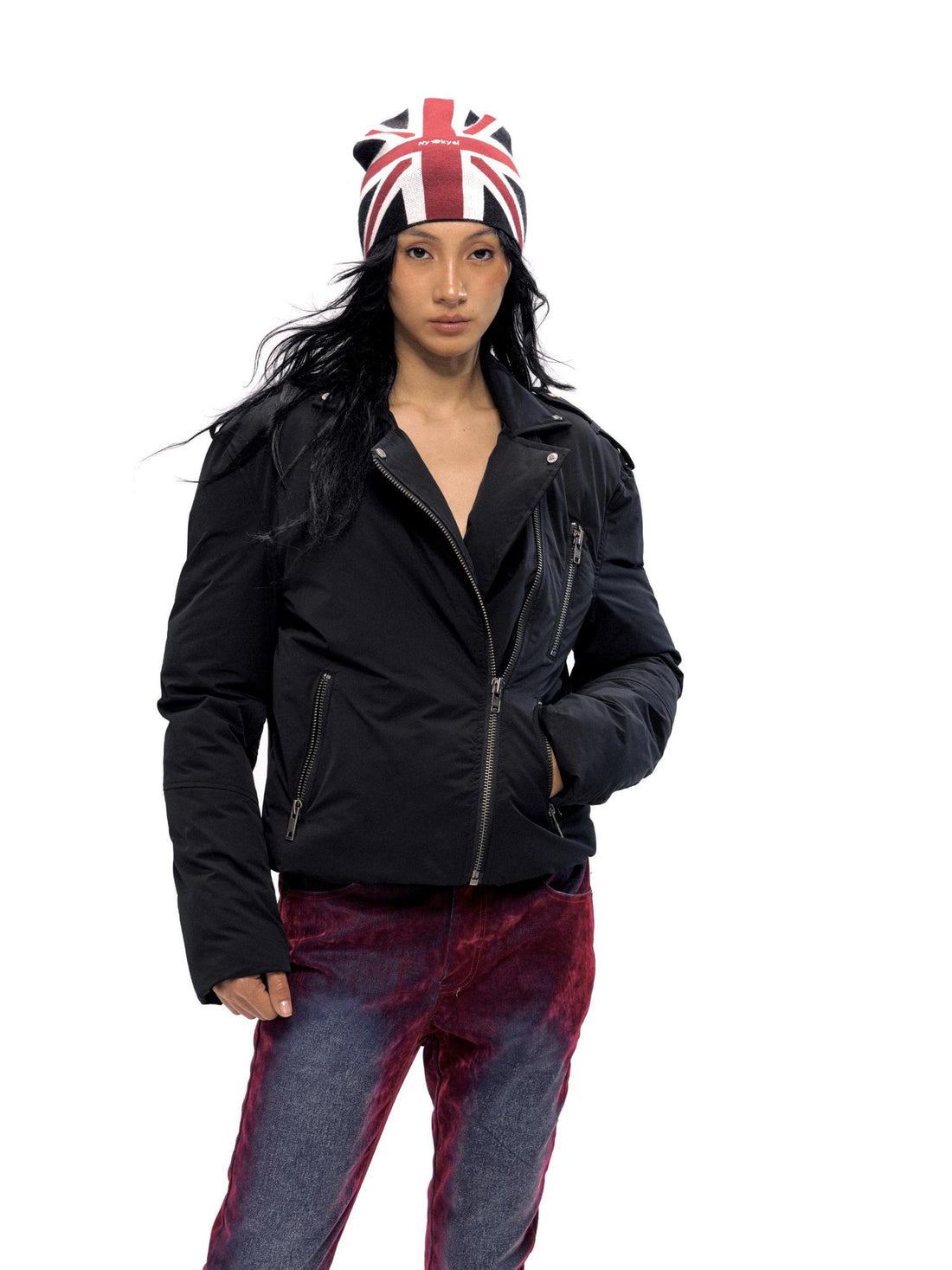 NyDkyel Biker Zip Up Short Quilted Jacket