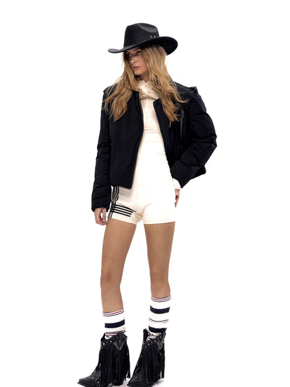 NyDkyel Biker Zip Up Short Quilted Jacket