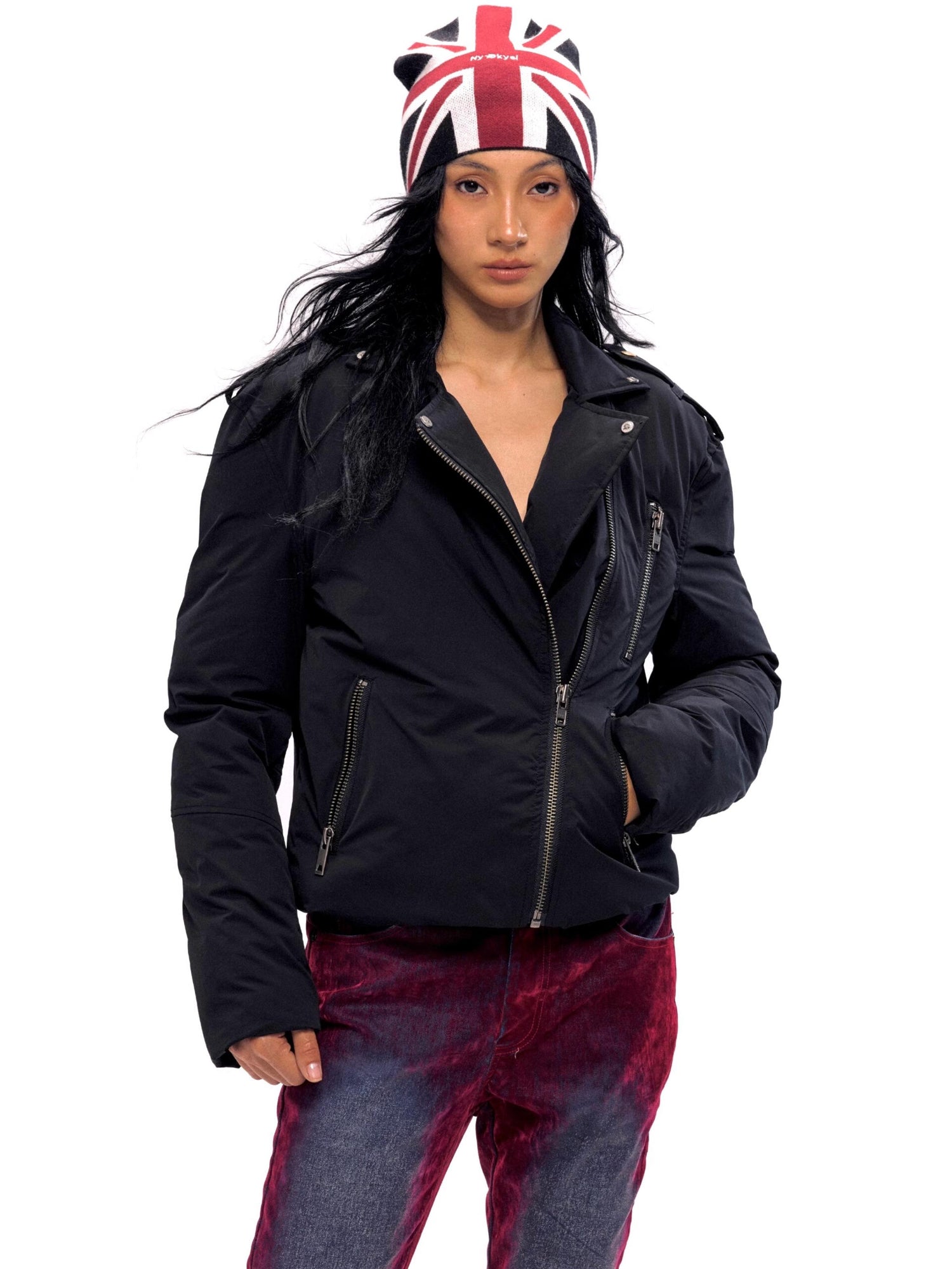 NyDkyel Biker Zip Up Short Quilted Jacket