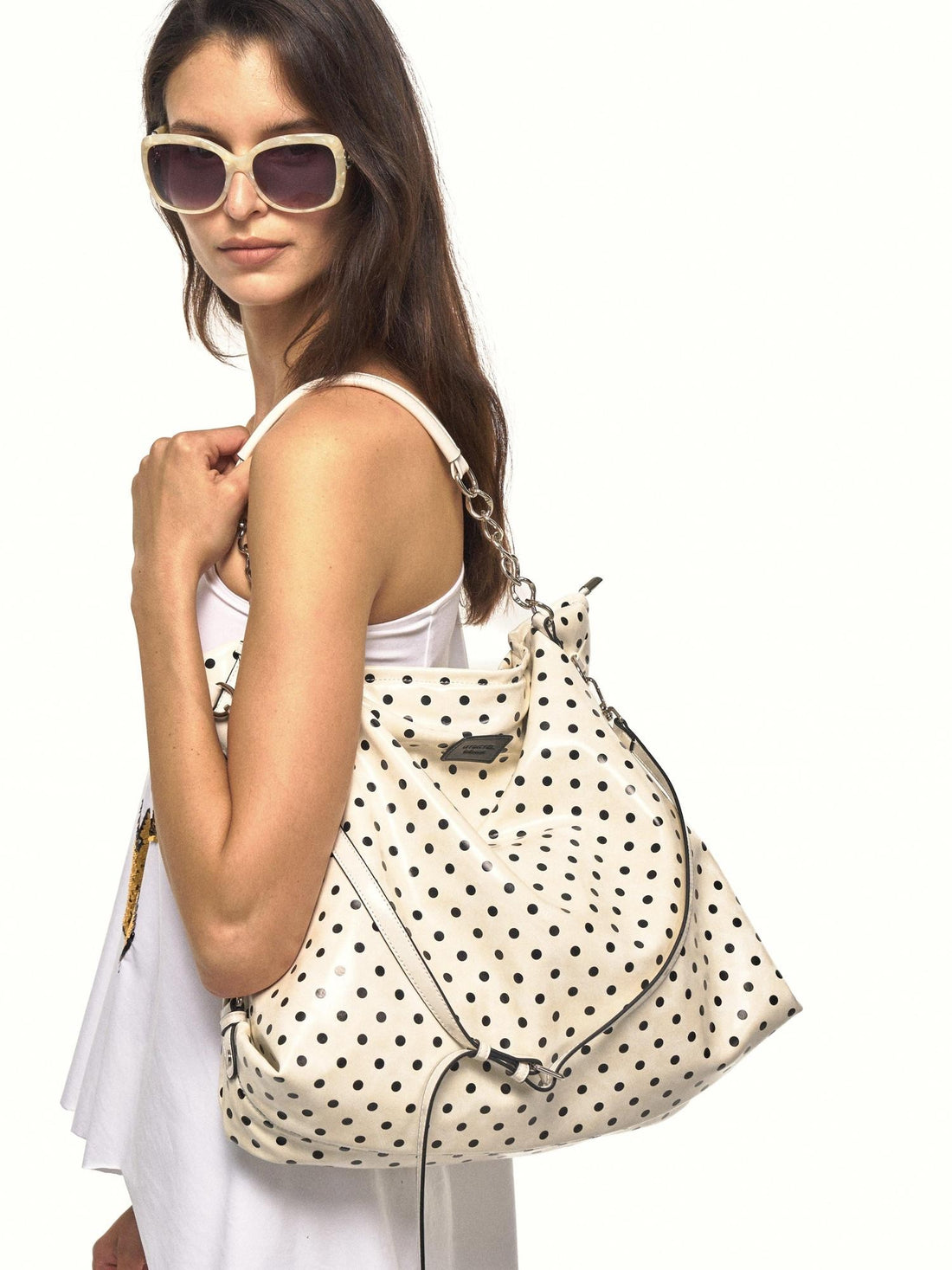 NyDkyel Black White Polka Dot Convertible Chain Strap Women&