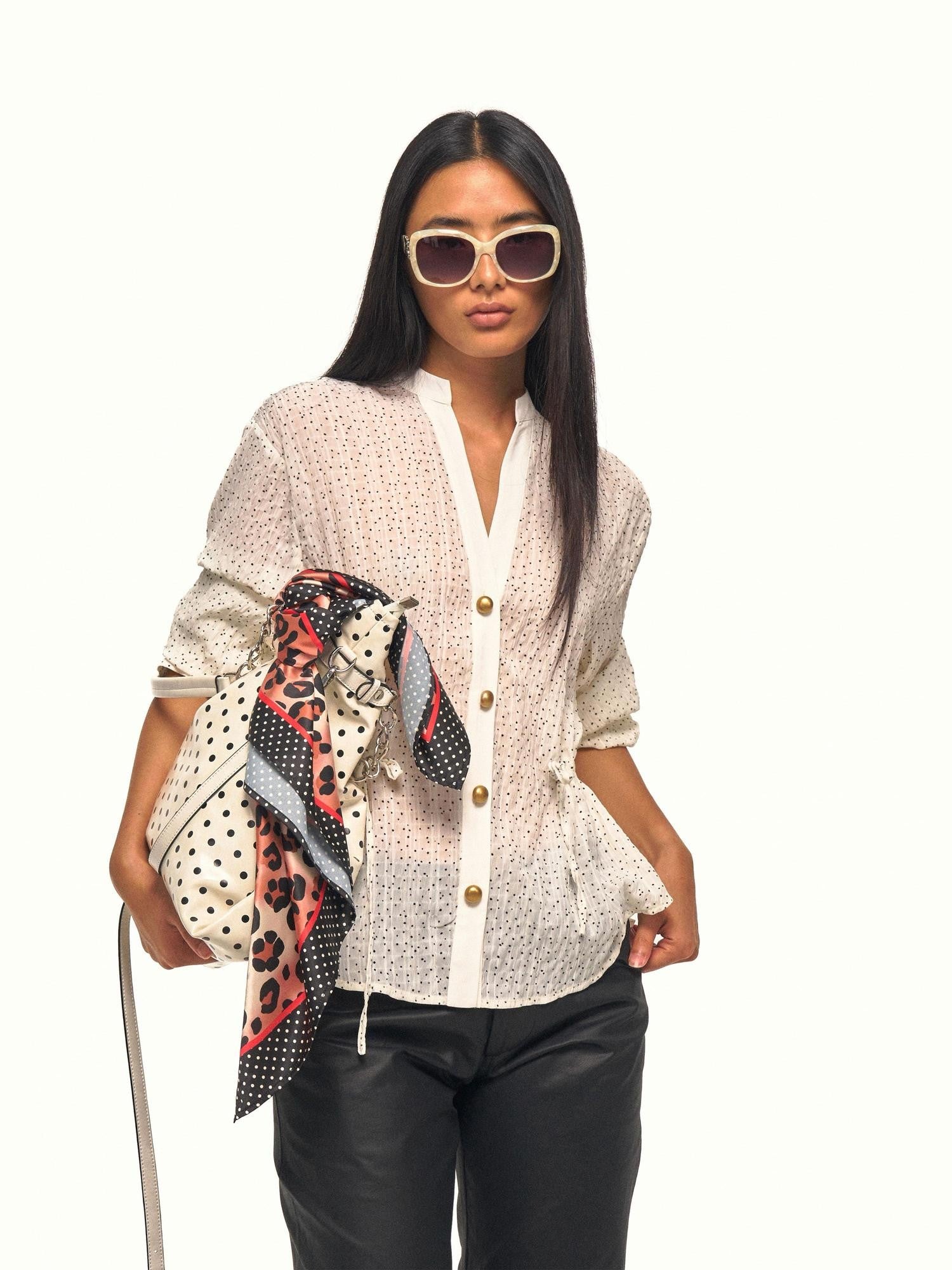 NyDkyel Black White Polka Dot Convertible Chain Strap Women&
