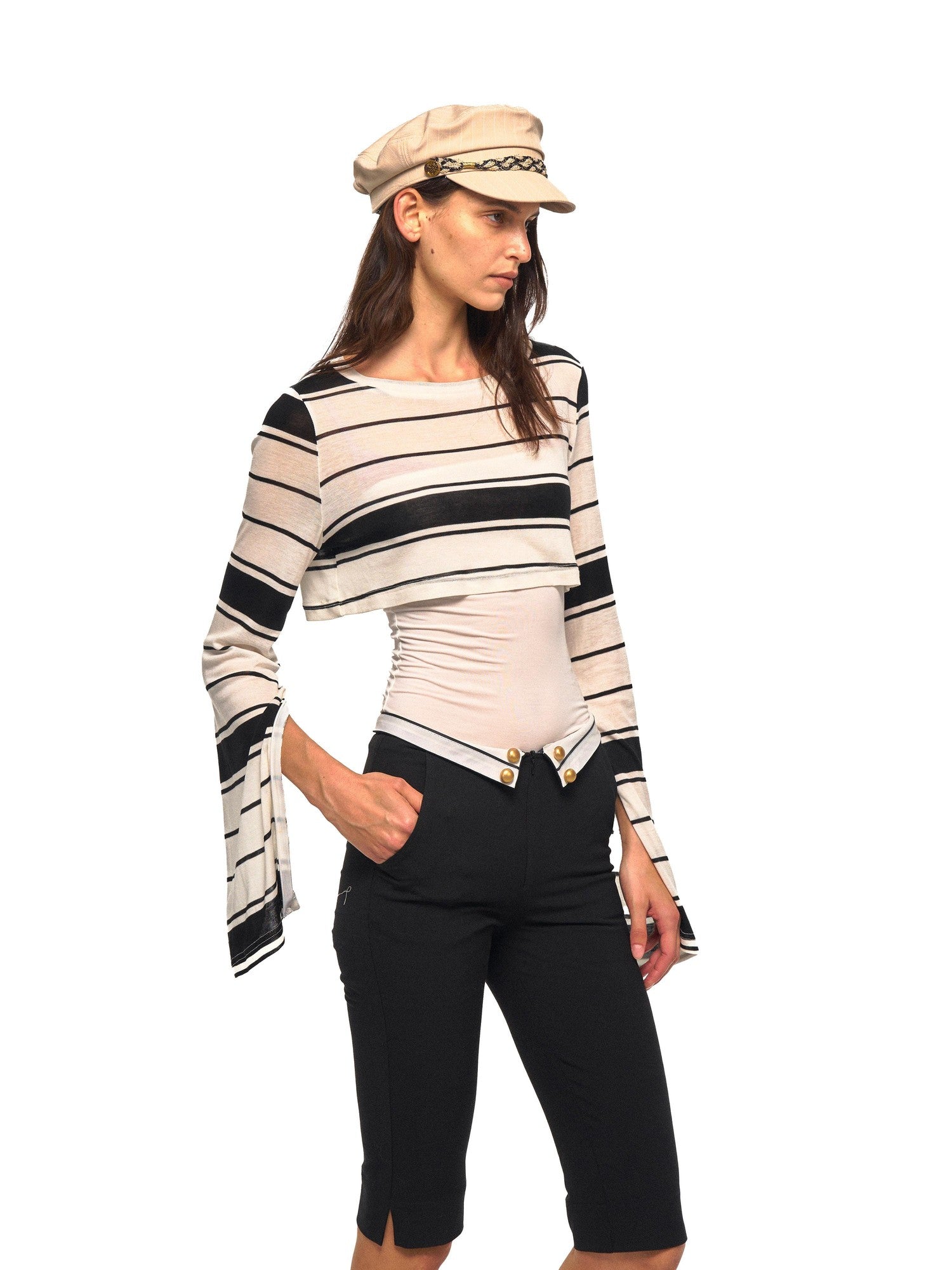 NyDkyel Black White Striped Roundneck Long Sleeve Loose Women&