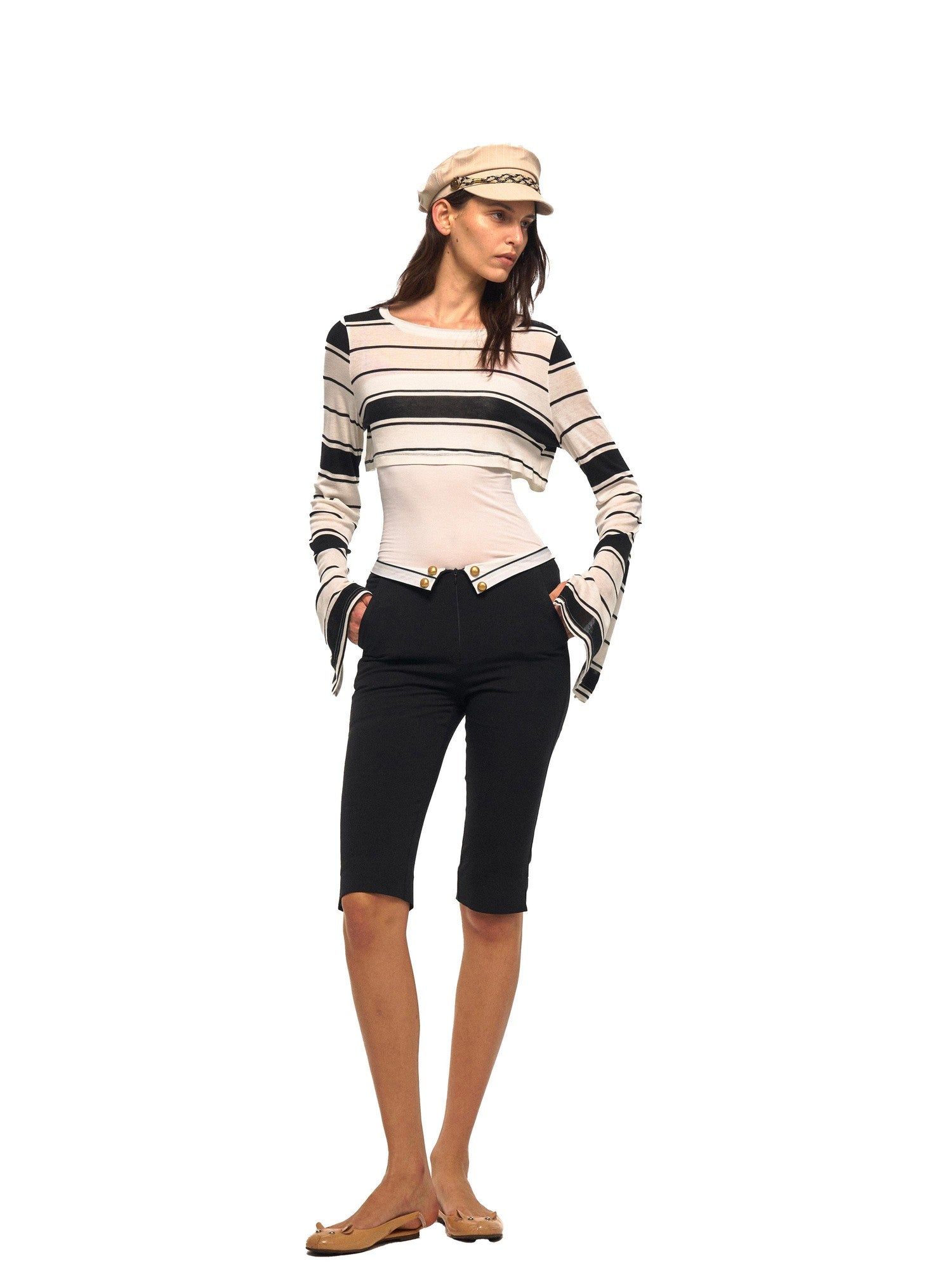 NyDkyel Black White Striped Roundneck Long Sleeve Loose Women&