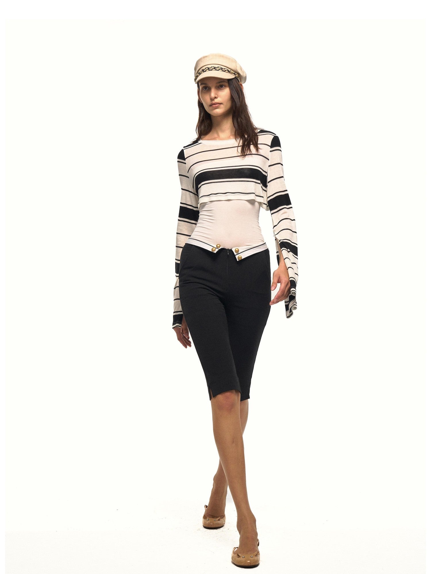 NyDkyel Black White Striped Roundneck Long Sleeve Loose Women&