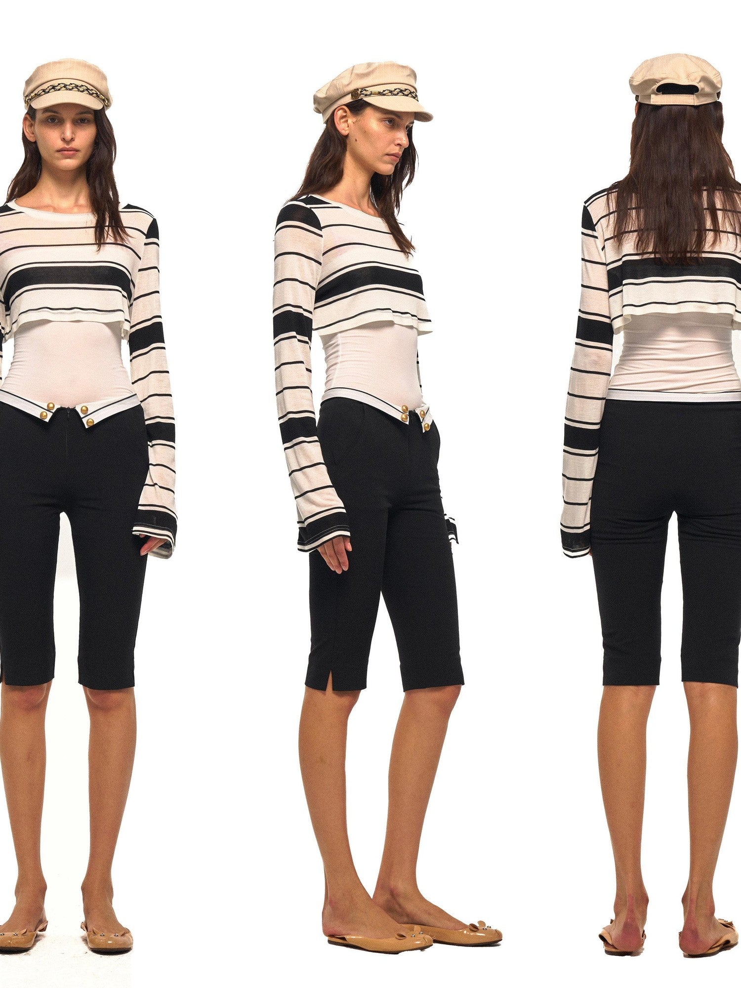 NyDkyel Black White Striped Roundneck Long Sleeve Loose Women&