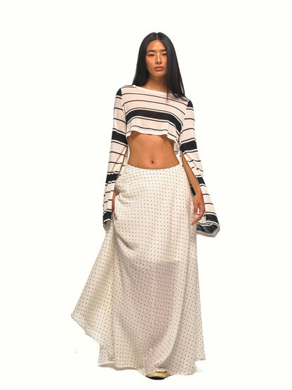 NyDkyel Black White Striped Roundneck Long Sleeve Loose Women&