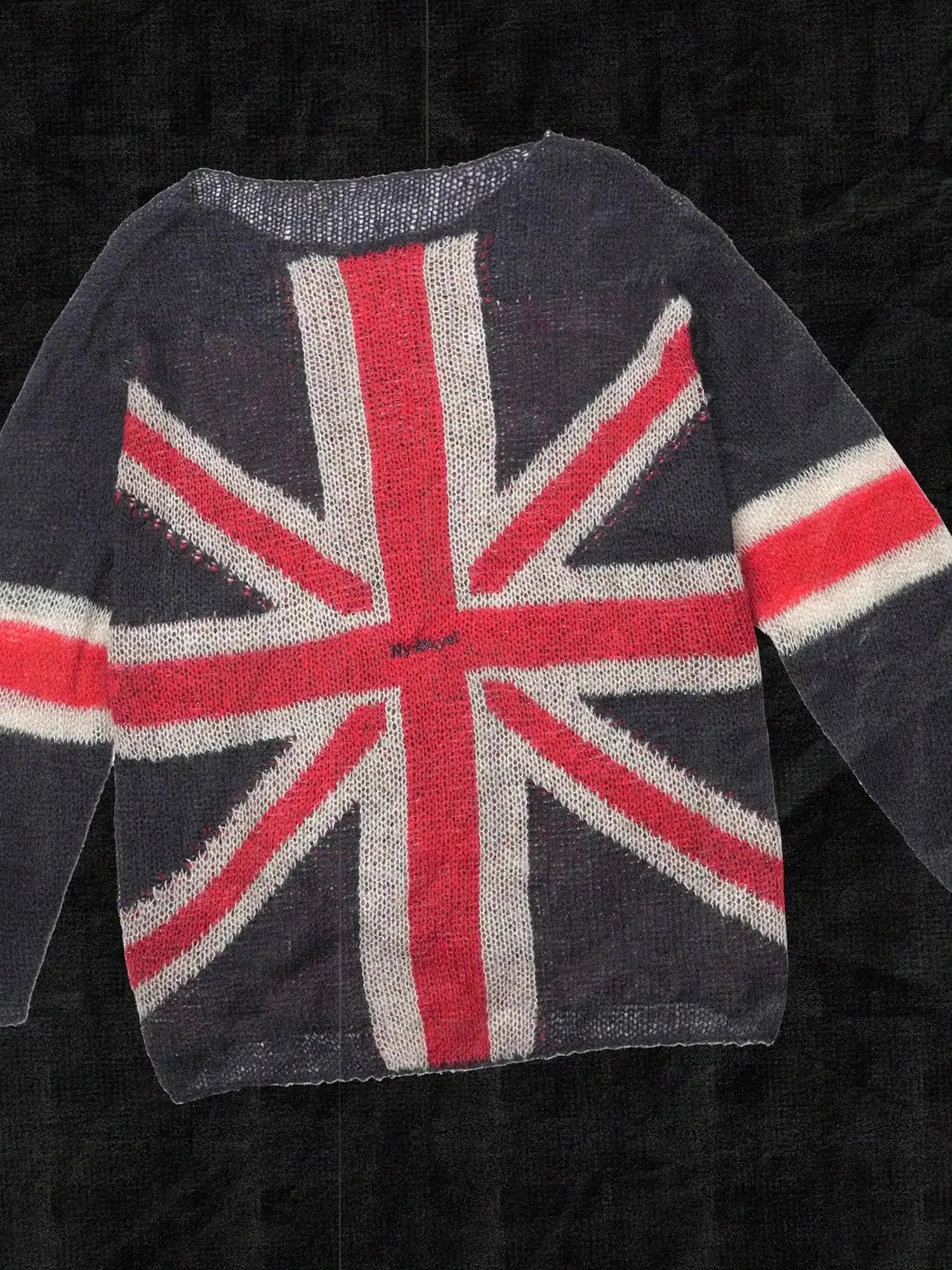 British Flag Embroidered Knit Sweater V-neck T-shirt Long Sleeve