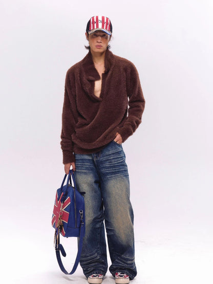 British Flag Embroidered Vintage Blue Pu Leather Boston Bag