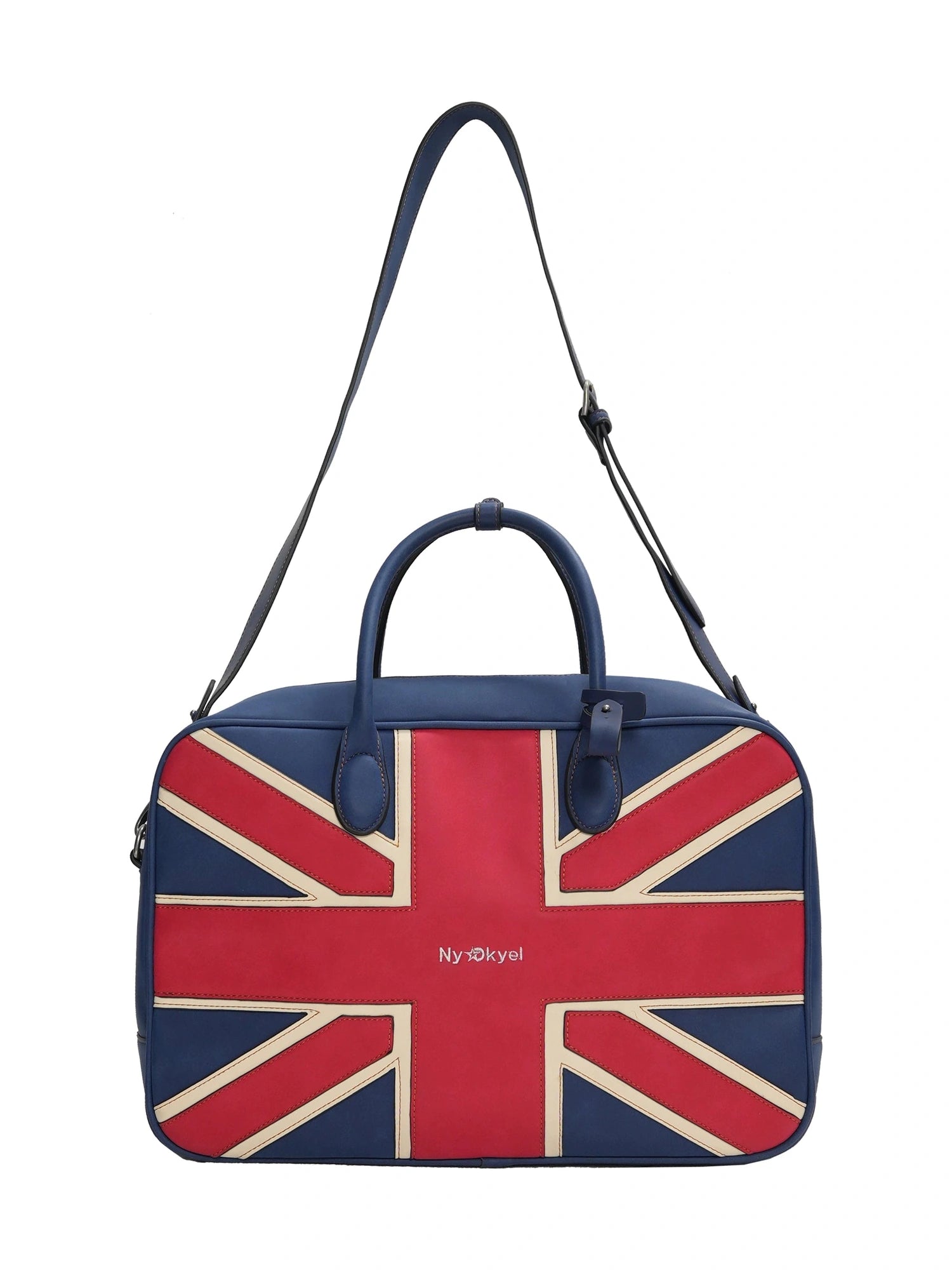 British Flag Embroidered Vintage Blue Pu Leather Boston Bag