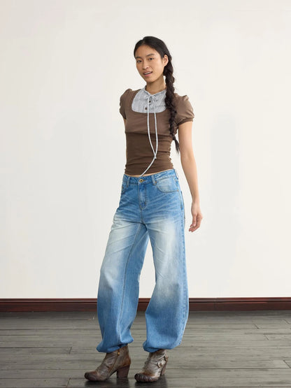 Brown Stripe Knit Spliced Layered T-Shirt
