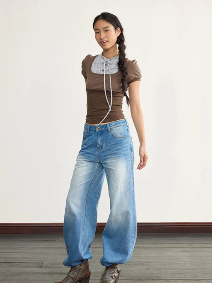 Brown Stripe Knit Spliced Layered T-Shirt