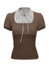 Brown Stripe Knit Spliced Layered T-Shirt