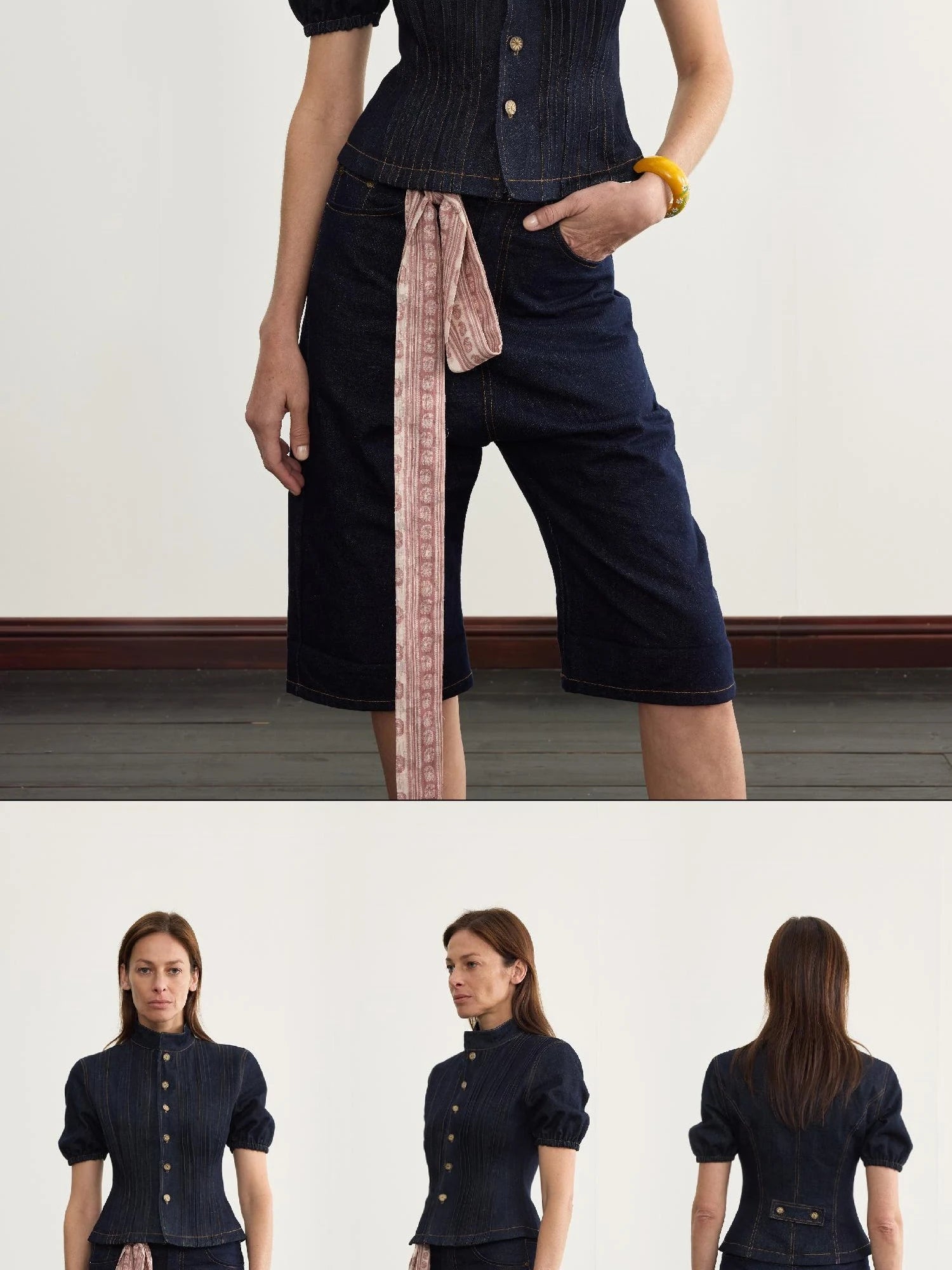 Button Detailed Raw Denim Waistcoat With Pleats