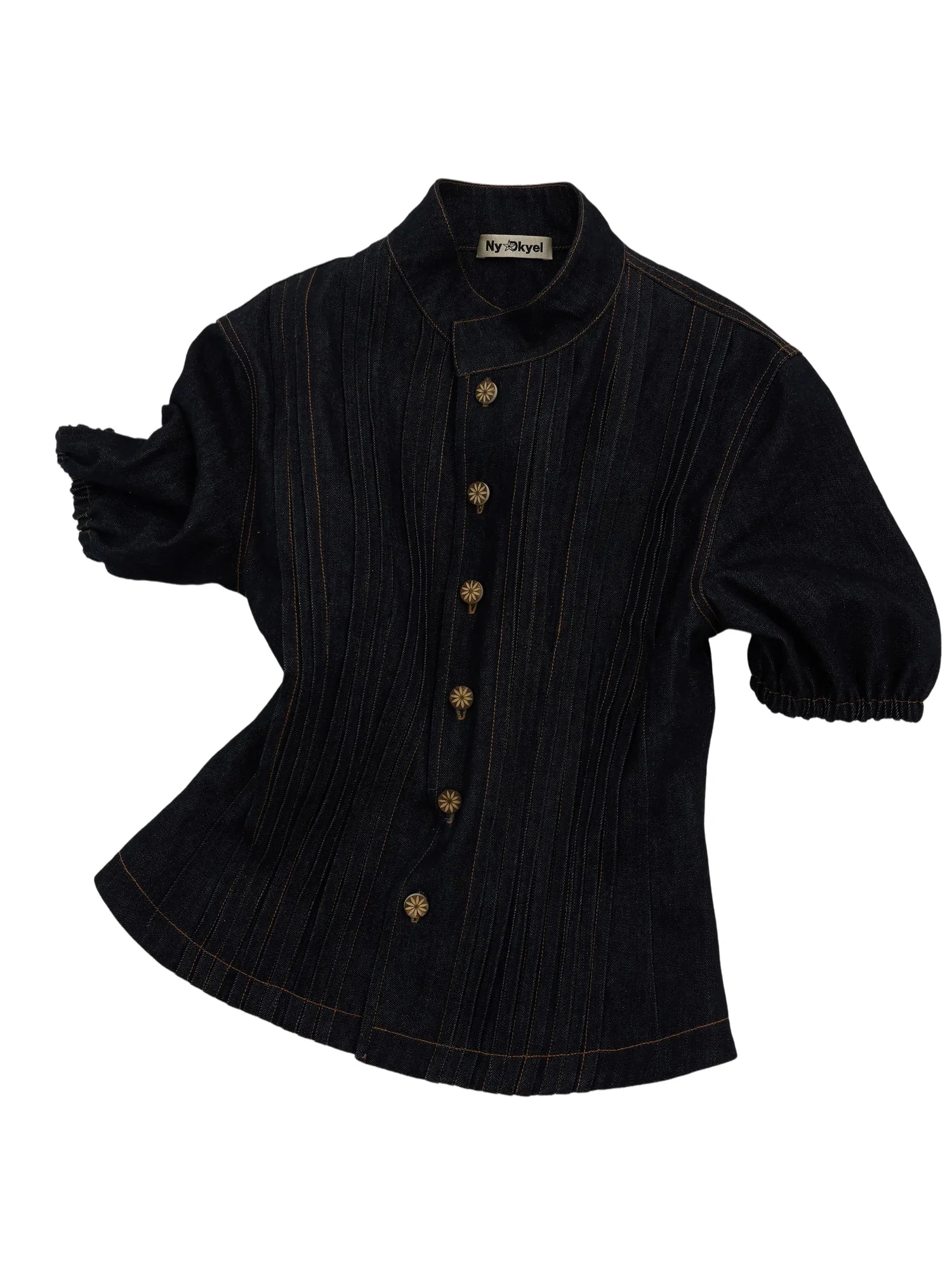 Button Detailed Raw Denim Waistcoat With Pleats