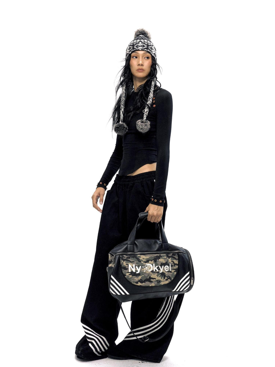 NyDkyel Canvas Camouflage Leather Embroidery Logo Duffel Bag