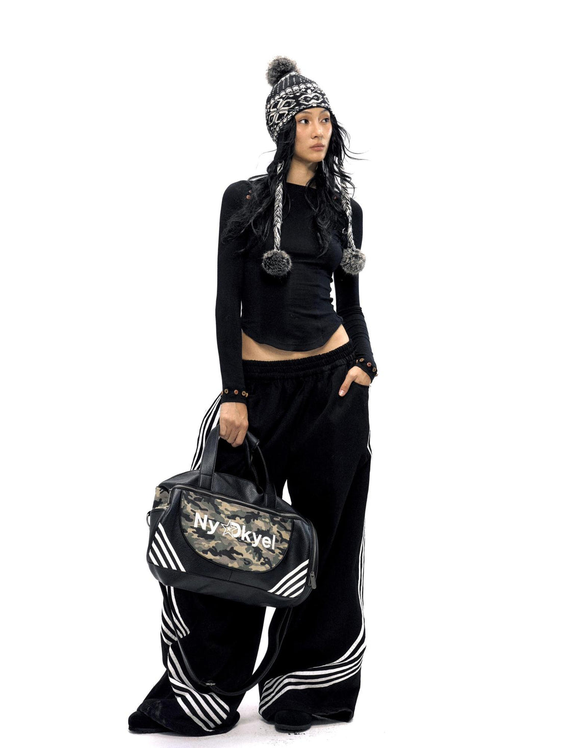 NyDkyel Canvas Camouflage Leather Embroidery Logo Duffel Bag