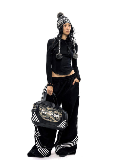 NyDkyel Canvas Camouflage Leather Embroidery Logo Duffel Bag