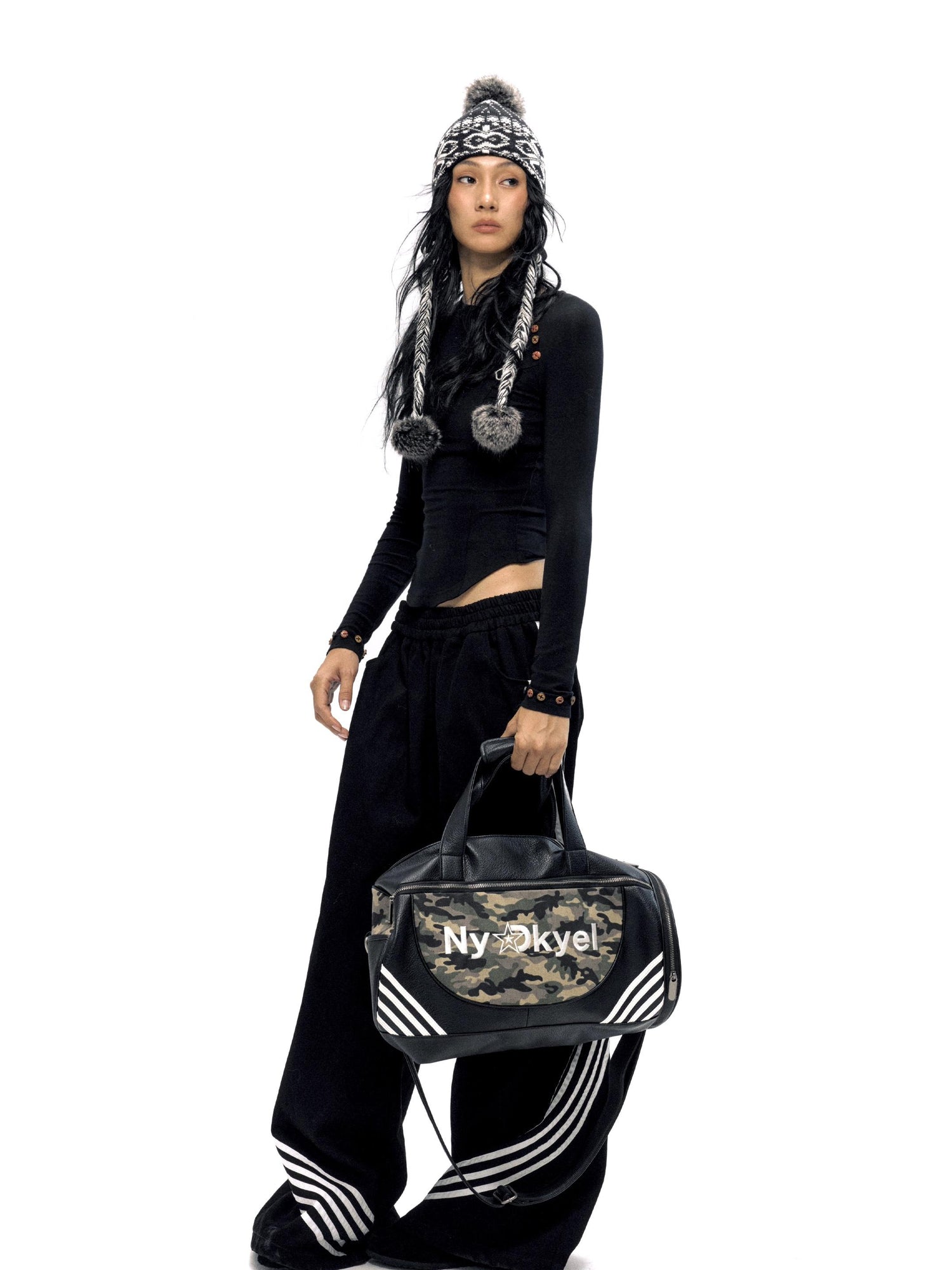 NyDkyel Canvas Camouflage Leather Embroidery Logo Duffel Bag