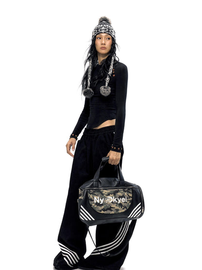 NyDkyel Canvas Camouflage Leather Embroidery Logo Duffel Bag