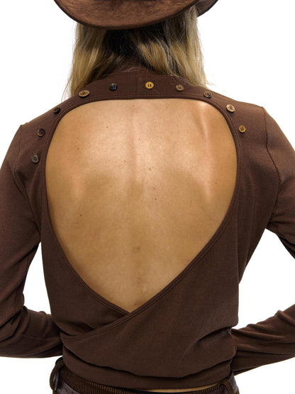 NyDkyel Cellulose Blend Knit Top With Multi Button Back Cutout