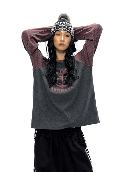 Classic Anchor Print Striped Long Sleeve Tee