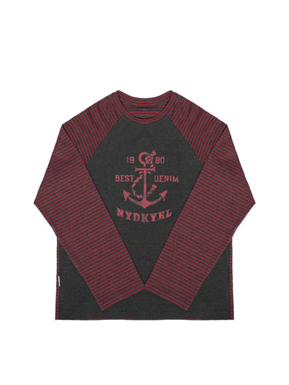 Classic Anchor Print Striped Long Sleeve Tee