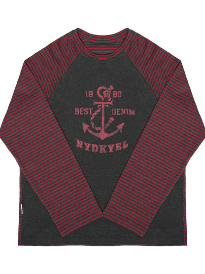Classic Anchor Print Striped Long Sleeve Tee