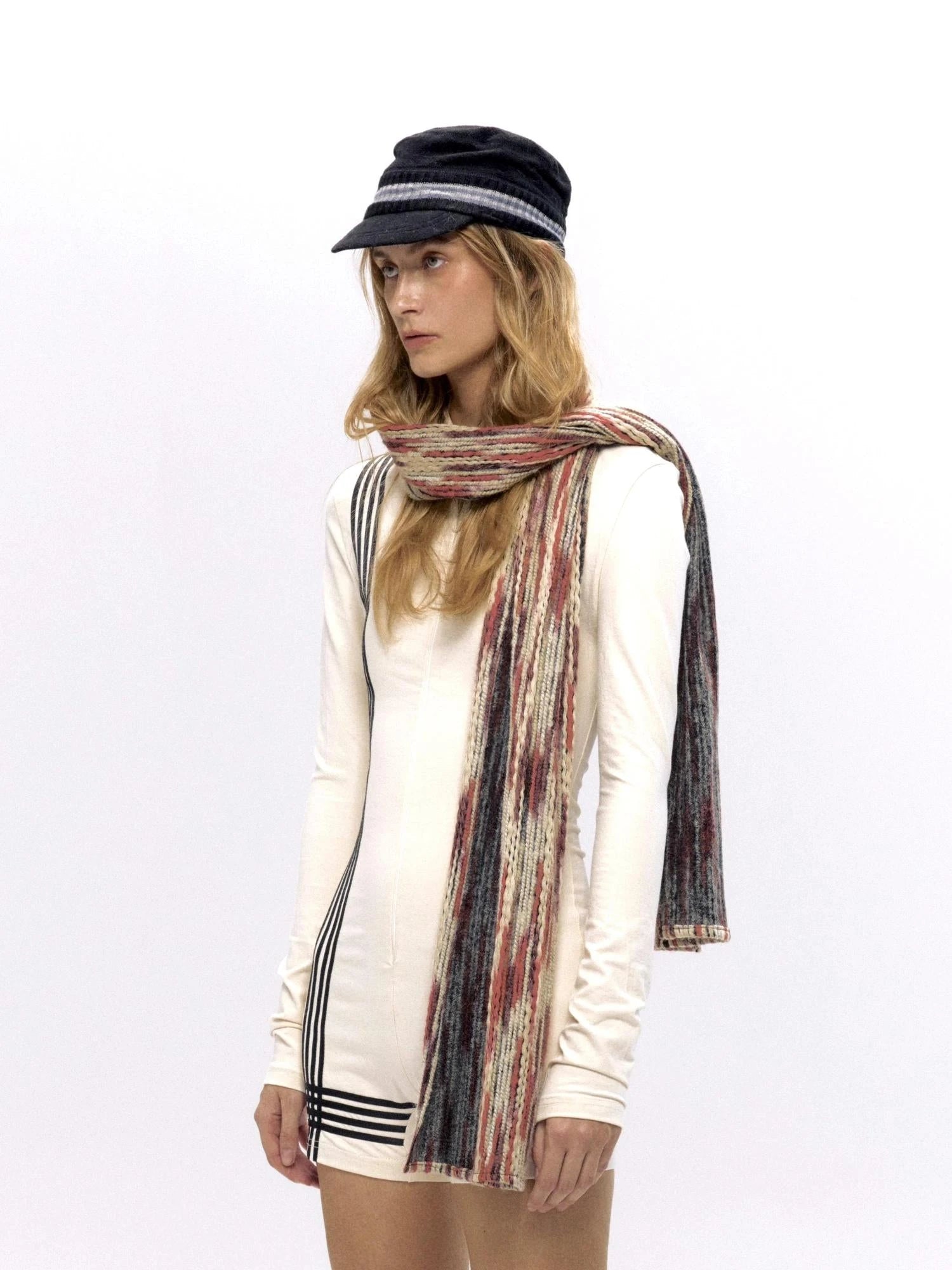 Color Block Stripe Knit Scarf