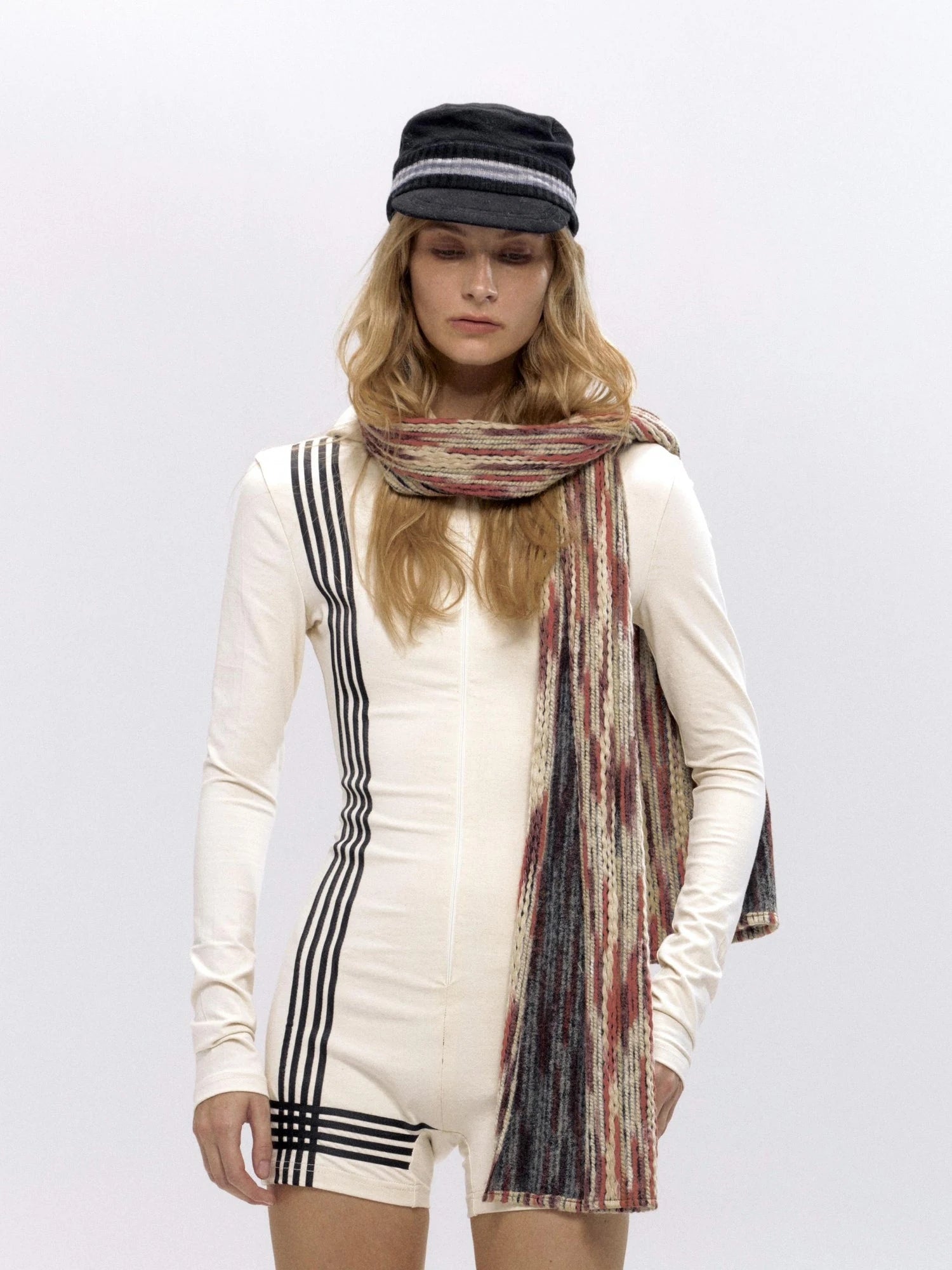 Color Block Stripe Knit Scarf