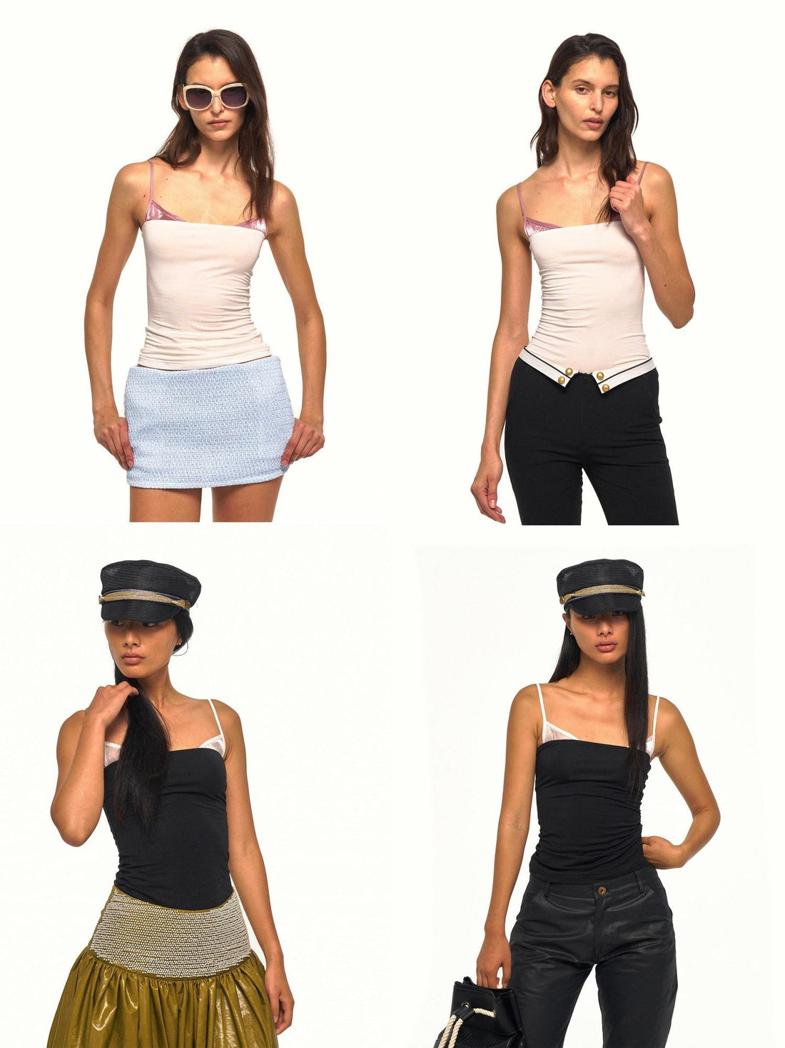 NyDkyel Colorblock Satin Splice Faux Layer Thin Strap Waist Cinch Women&