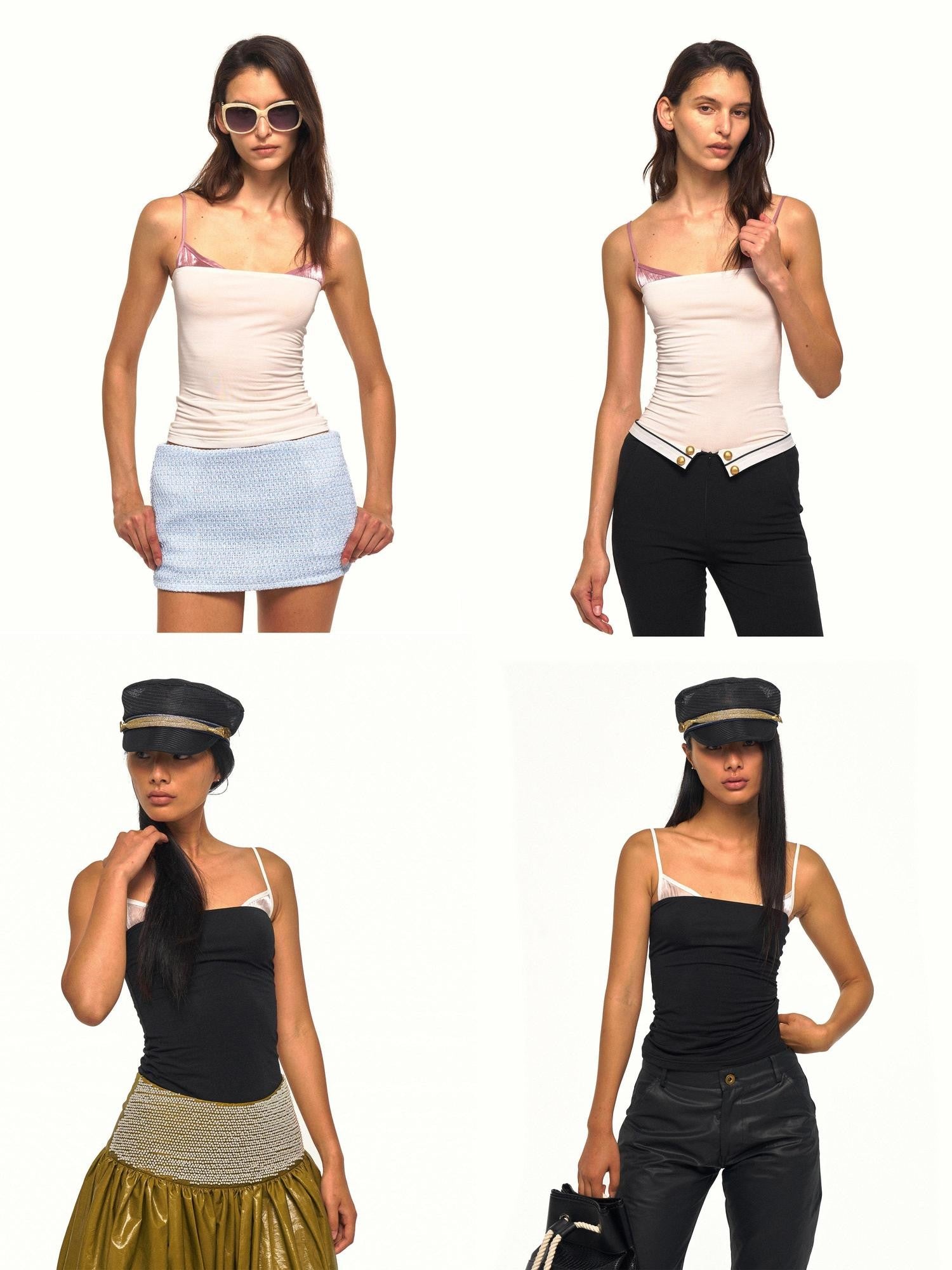 NyDkyel Colorblock Satin Splice Faux Layer Thin Strap Waist Cinch Women&
