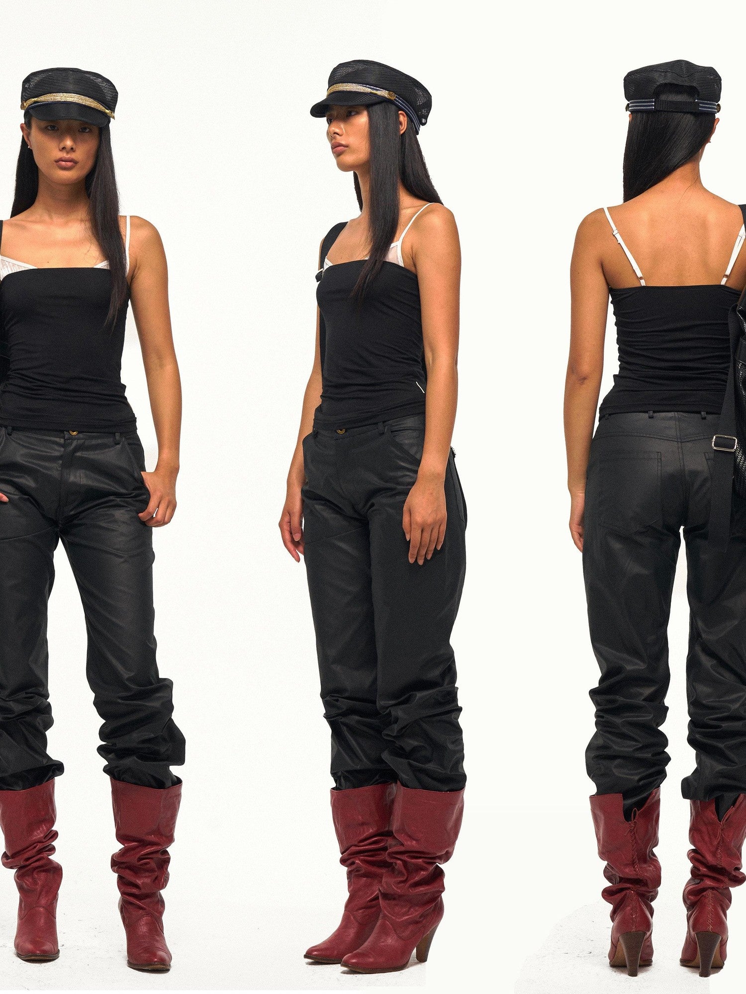 NyDkyel Colorblock Satin Splice Faux Layer Thin Strap Waist Cinch Women&