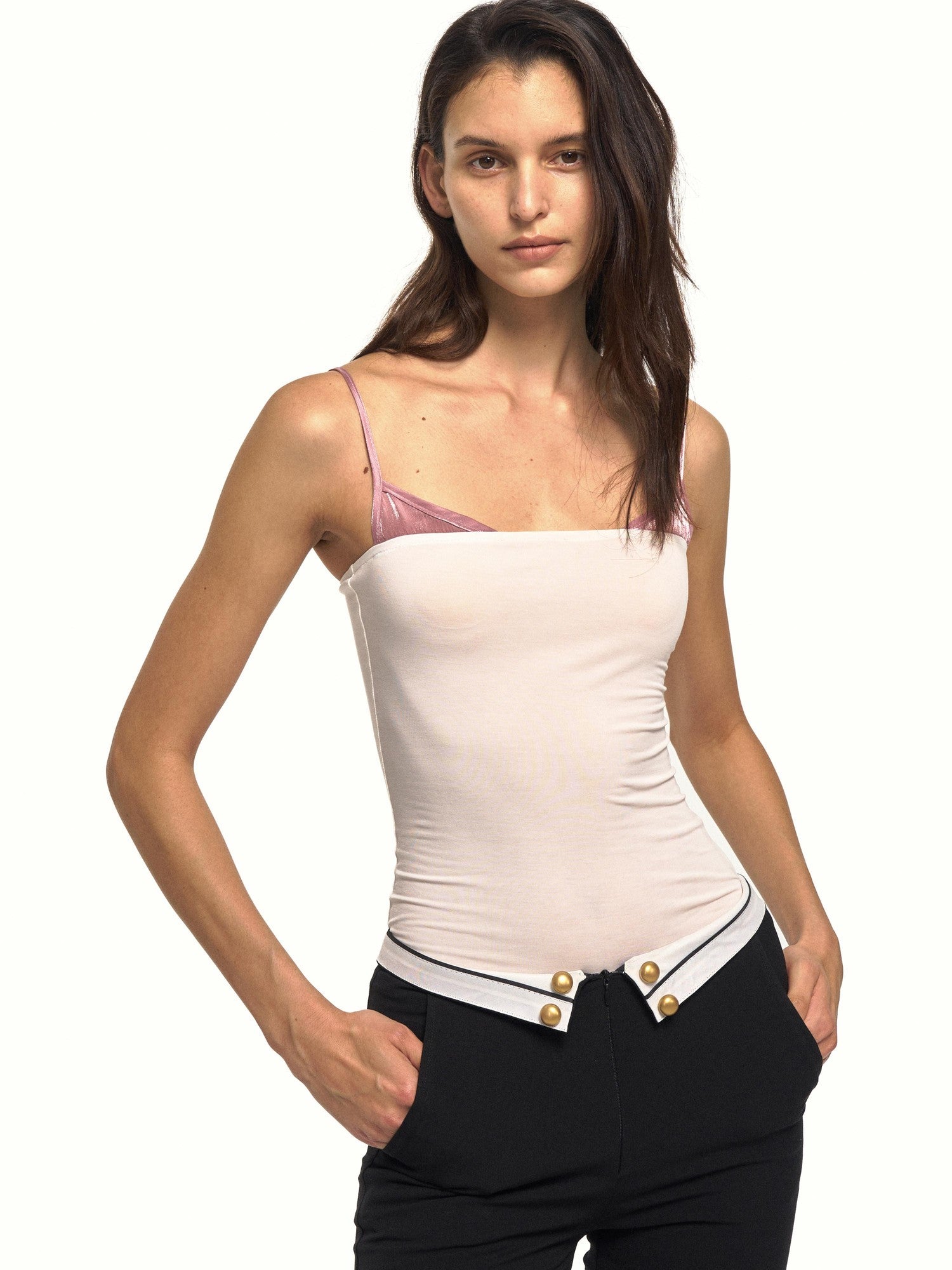 NyDkyel Colorblock Satin Splice Faux Layer Thin Strap Waist Cinch Women&