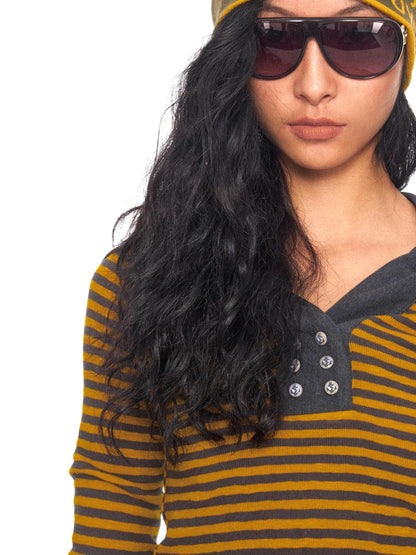 NyDkyel Contrast Neck Double Anchor Buttons Knit Hood Women&
