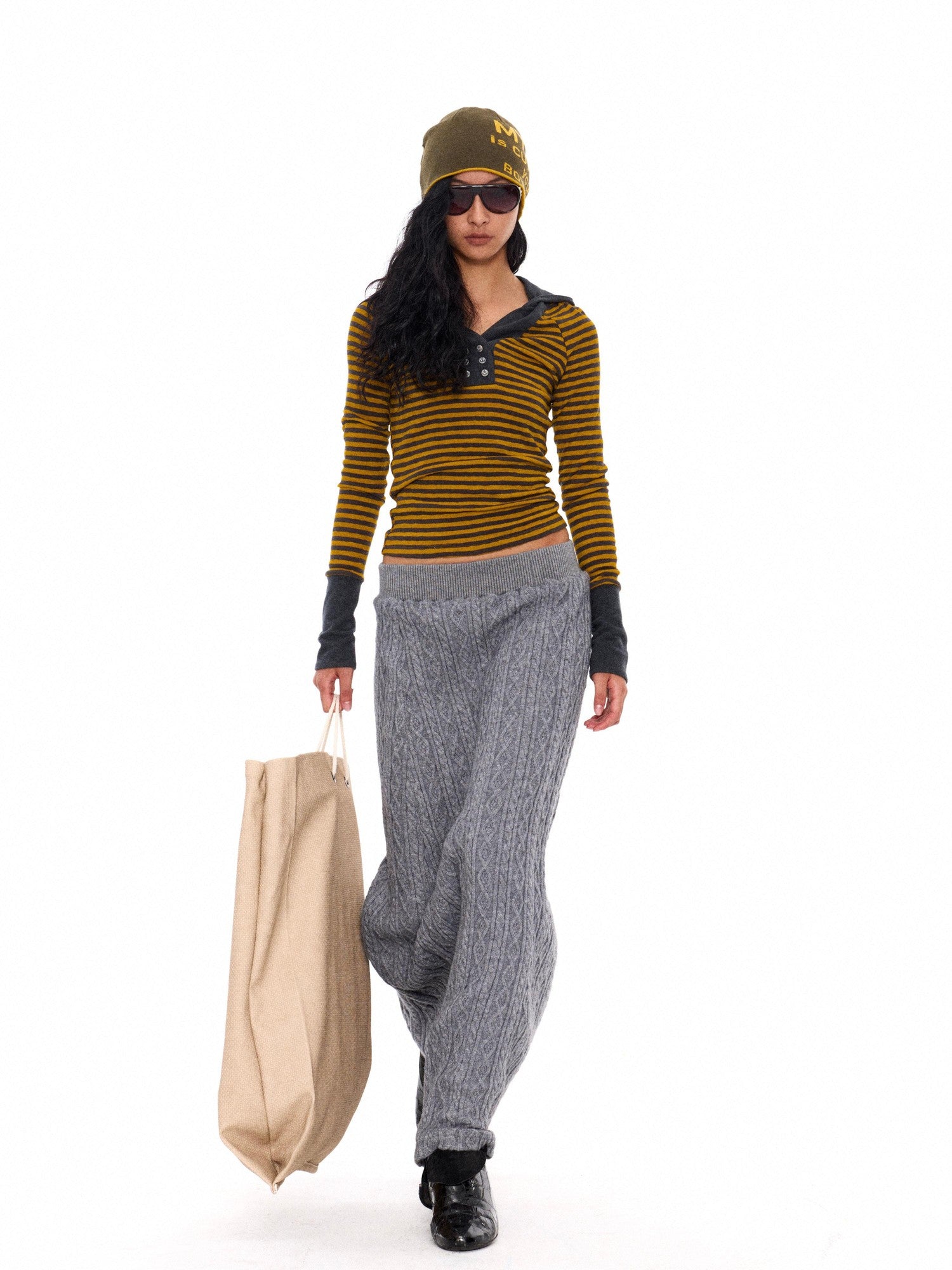 NyDkyel Contrast Neck Double Anchor Buttons Knit Hood Women&
