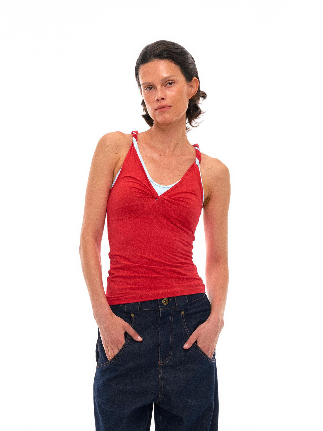 NyDkyel Contrast Strap Knotted Layered Vest Top