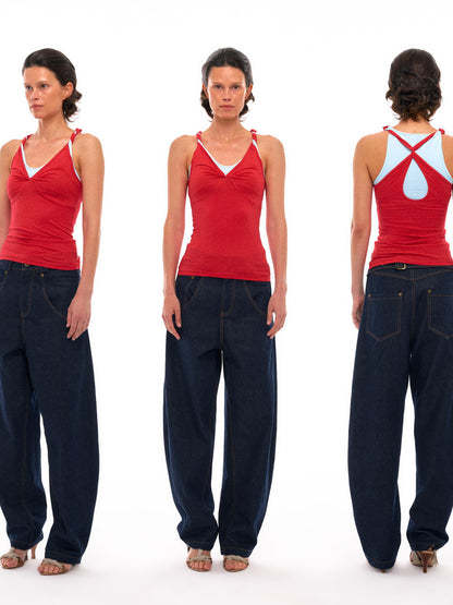 NyDkyel Contrast Strap Knotted Layered Vest Top