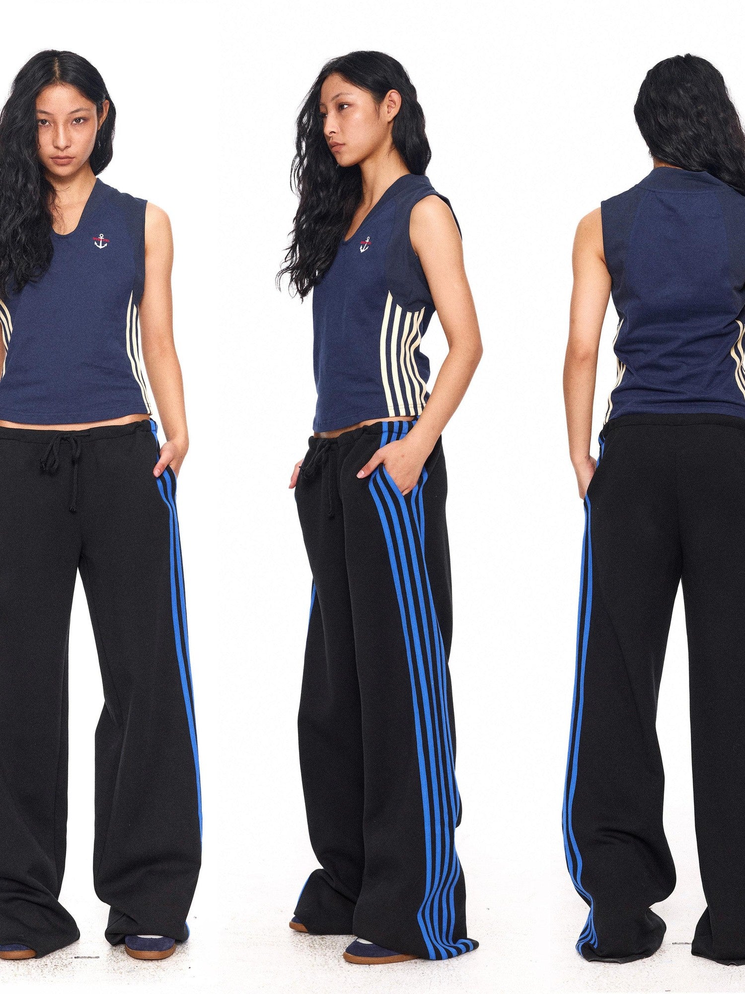 NyDkyel Contrast Tape Striped Low Rise Drawstring Women&