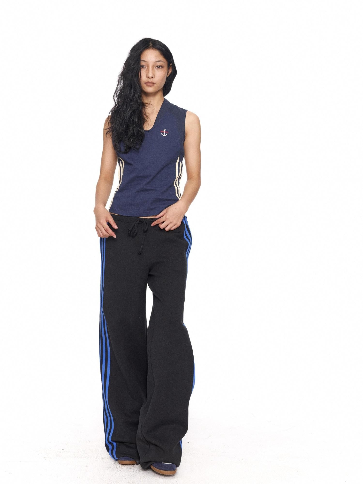 NyDkyel Contrast Tape Striped Low Rise Drawstring Women&