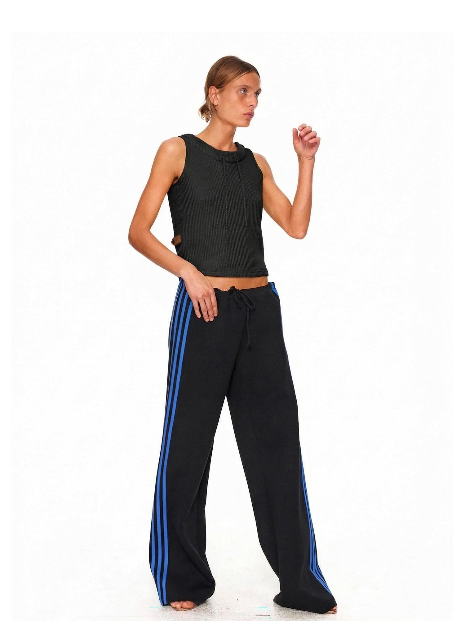 NyDkyel Contrast Tape Striped Low Rise Drawstring Women&