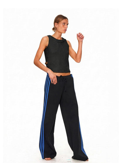 NyDkyel Contrast Tape Striped Low Rise Drawstring Women&