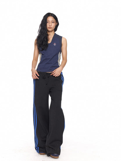NyDkyel Contrast Tape Striped Low Rise Drawstring Women&