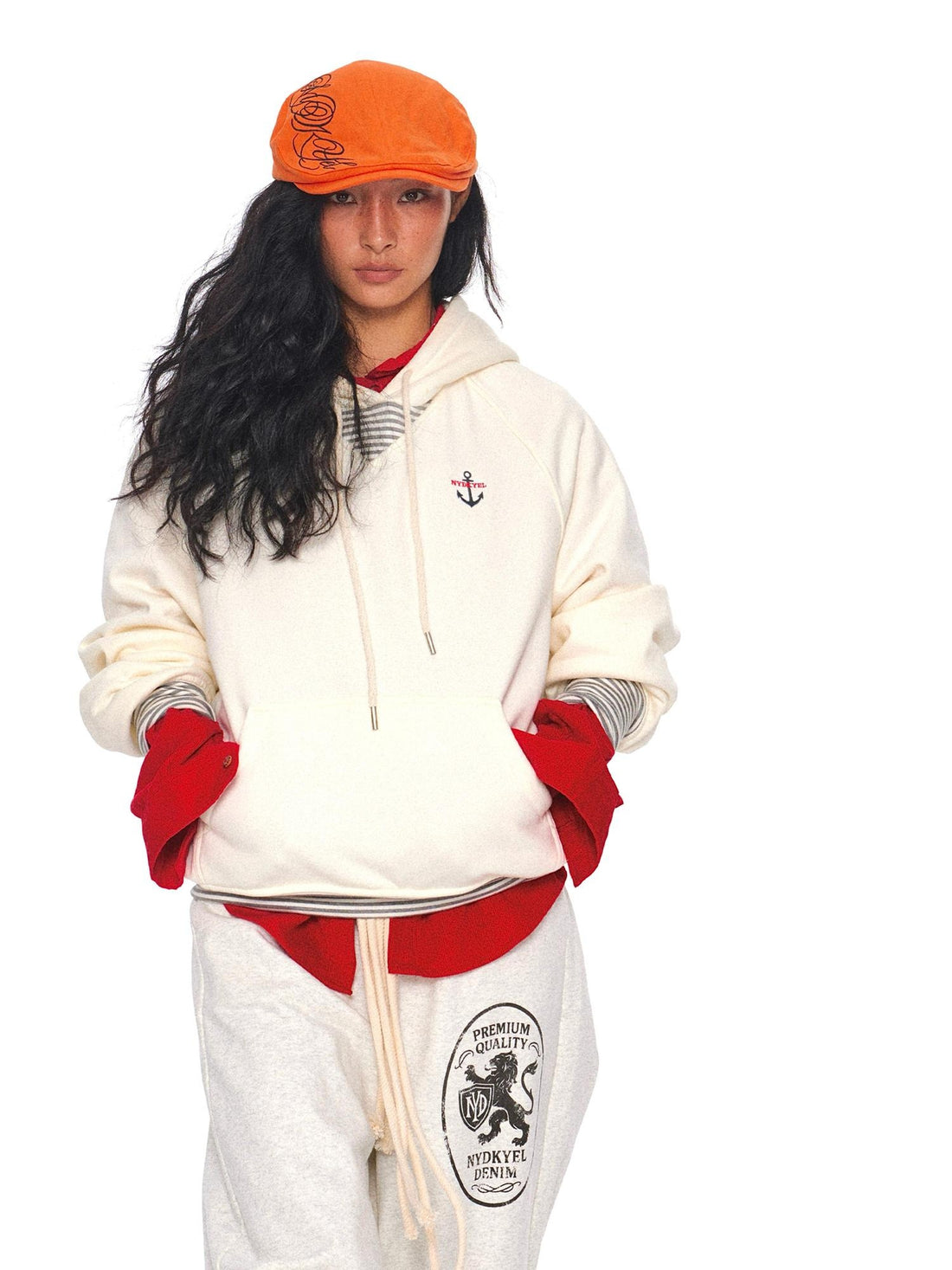 NyDkyel Cozy Fleece Lined Loose Fit Kangaroo Pocket Street Pullover White Hooded Hoodies