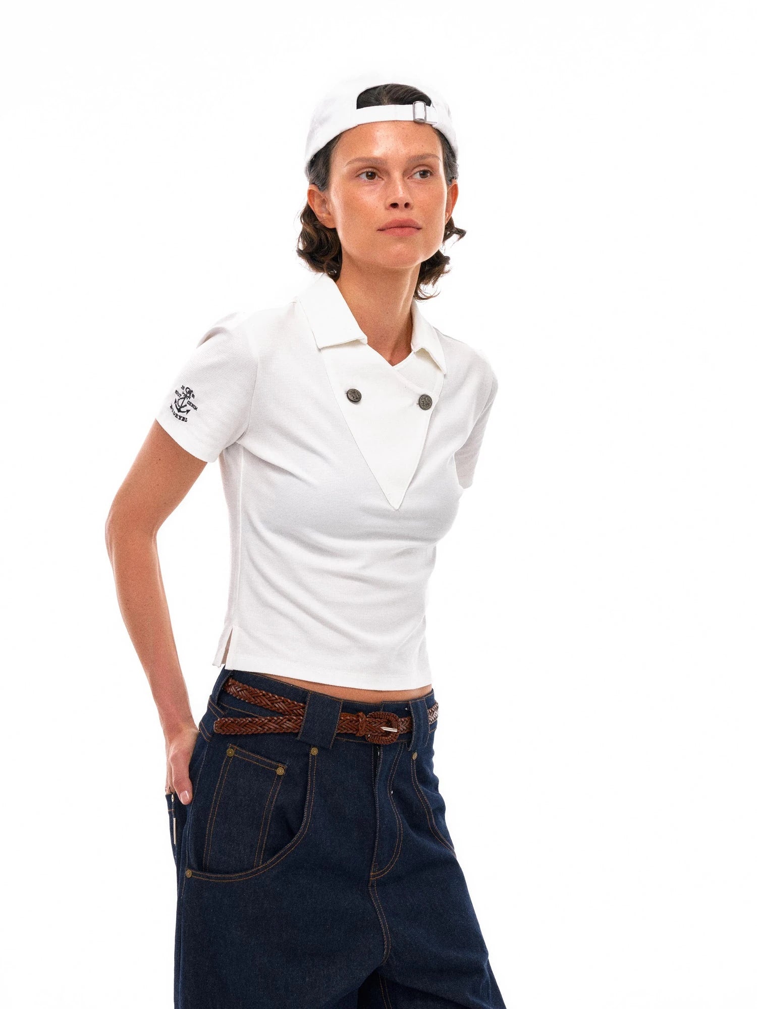 Cross V-Neck Waffle Texture Short Sleeve Polo