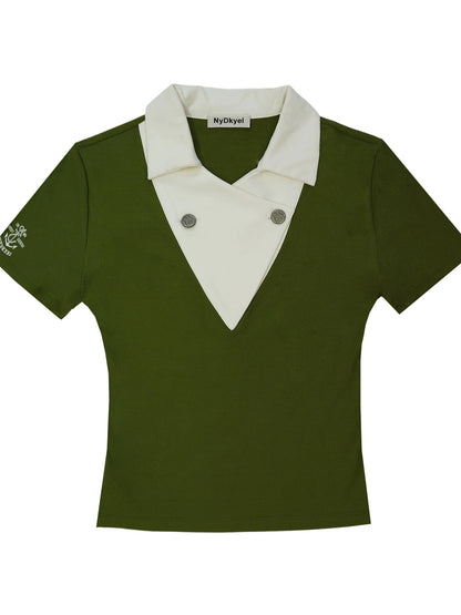 Cross V-Neck Waffle Texture Short Sleeve Polo
