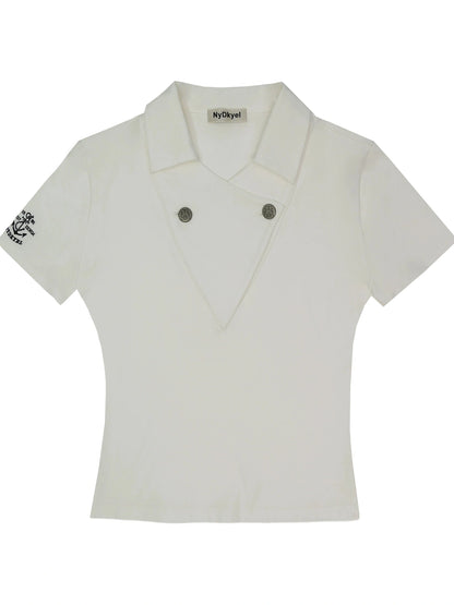 Cross V-Neck Waffle Texture Short Sleeve Polo