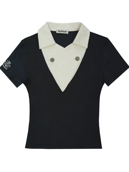 Cross V-Neck Waffle Texture Short Sleeve Polo