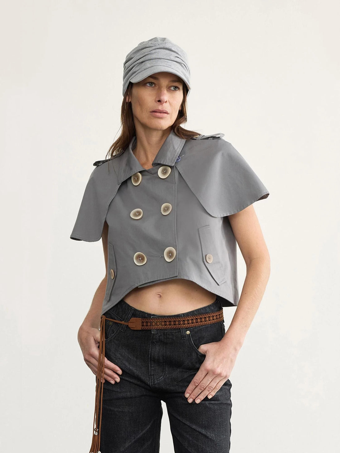 Detachable Cape Waistcoat Tencel Sleeveless Vest