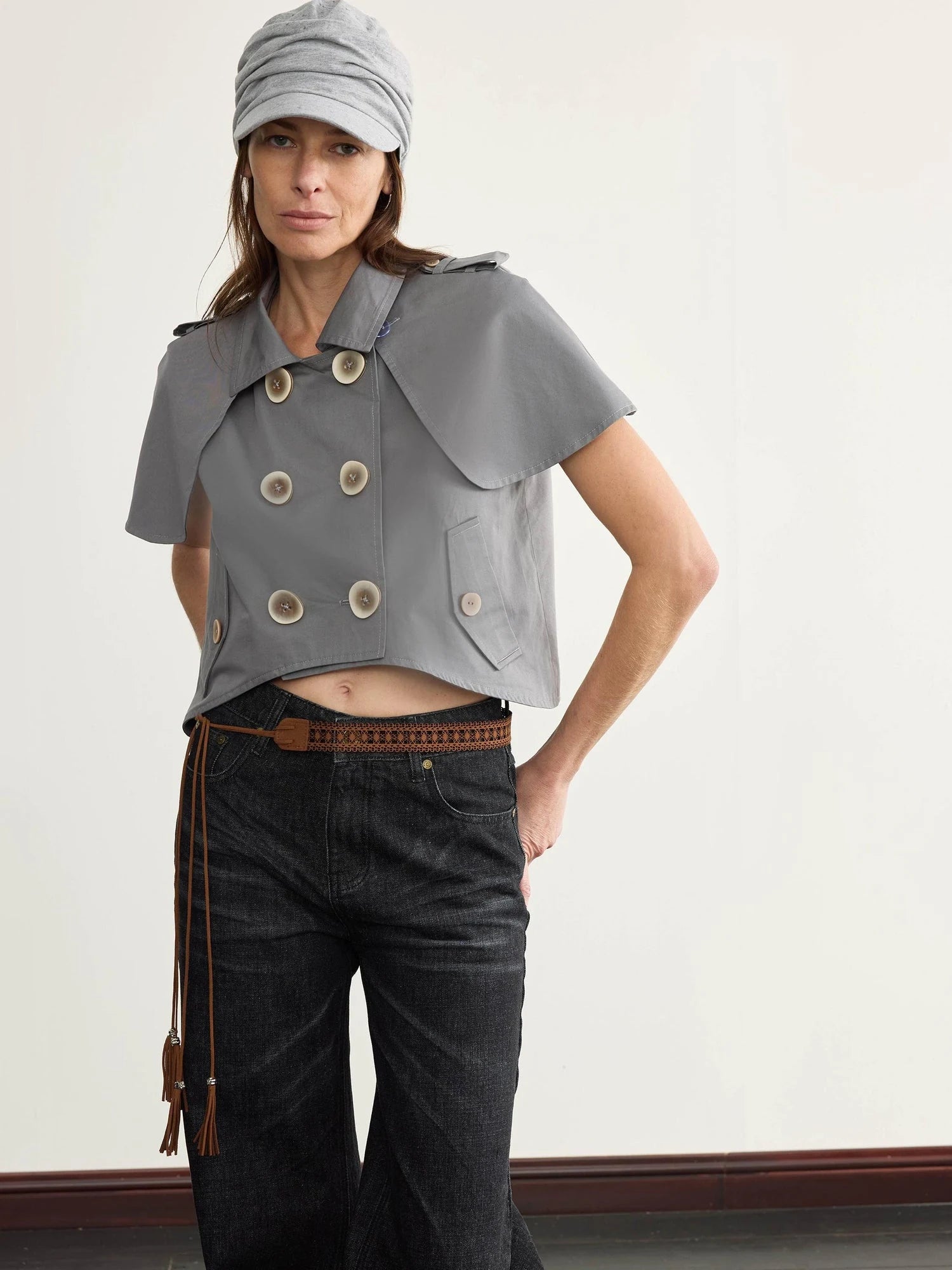 Detachable Cape Waistcoat Tencel Sleeveless Vest